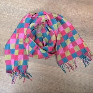 NWT Quirinus Multicolor Check Plaid Rectangle Scarf Fall Retro Fringe